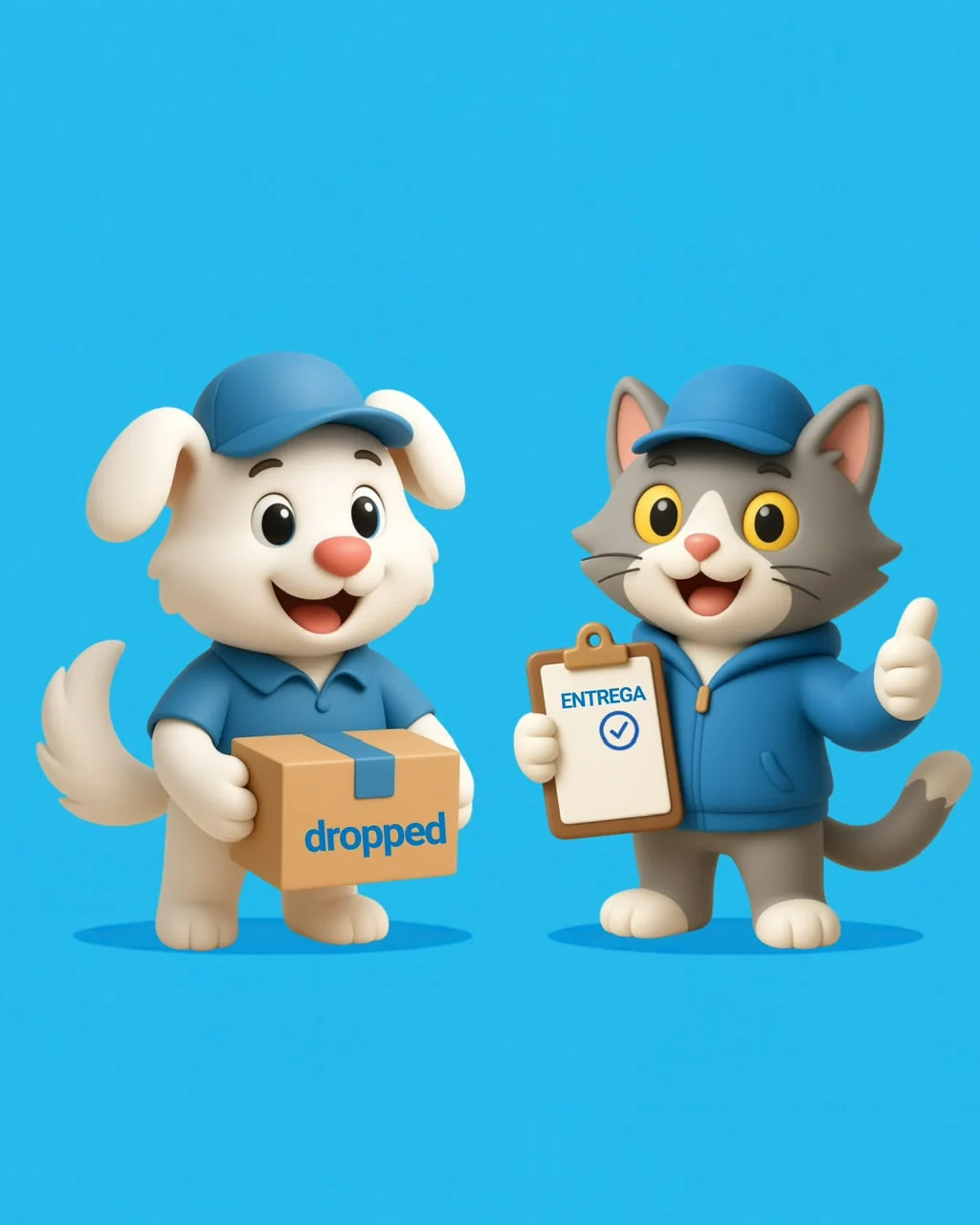 Mascotas de Dropped preparando una entrega
