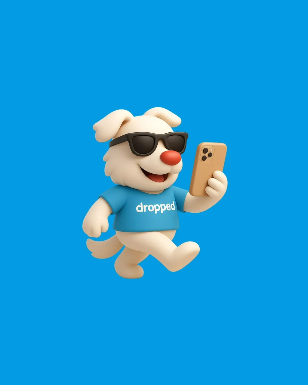 Mascota de Dropped con un celular